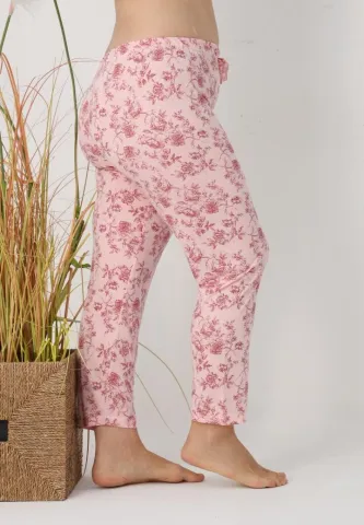 Pantaloni de pijama damă Big Size, model roz cu flori hover