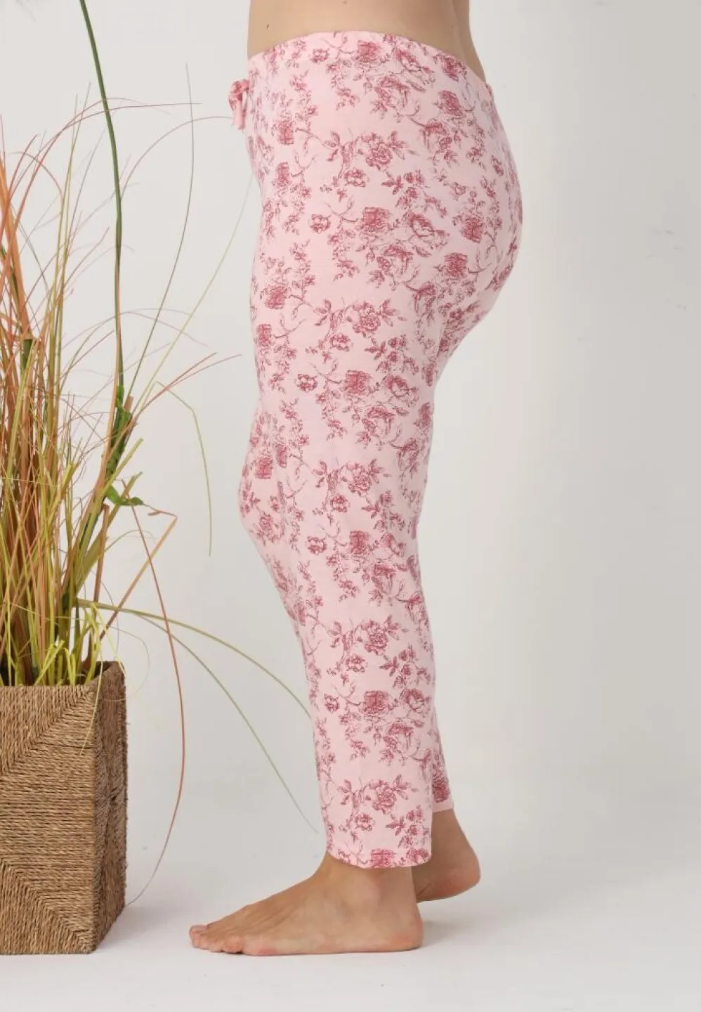 Pantaloni de pijama damă Big Size, model roz cu flori - 5