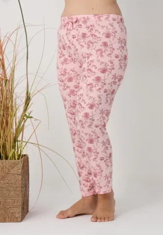 Pantaloni de pijama damă Big Size, model roz cu flori