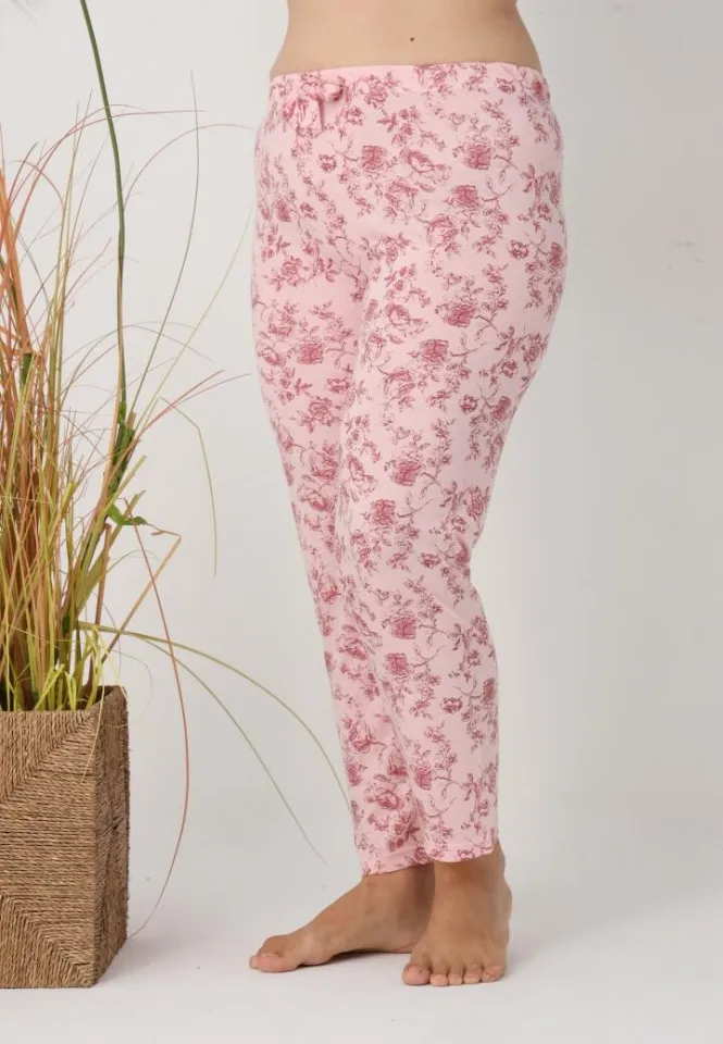 Pantaloni de pijama damă Big Size, model roz cu flori