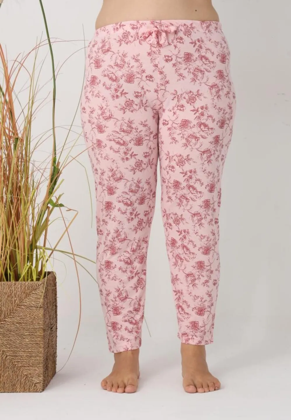 Pantaloni de pijama damă Big Size, model roz cu flori - 6