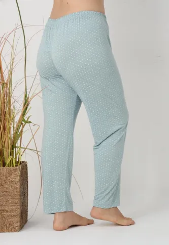 Pantaloni de pijama damă Big Size, model verde cu puncte albe hover