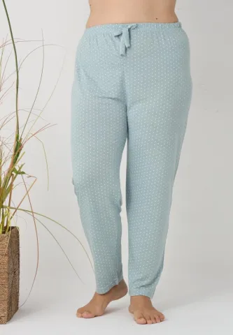 Pantaloni de pijama damă Big Size, model verde cu puncte albe