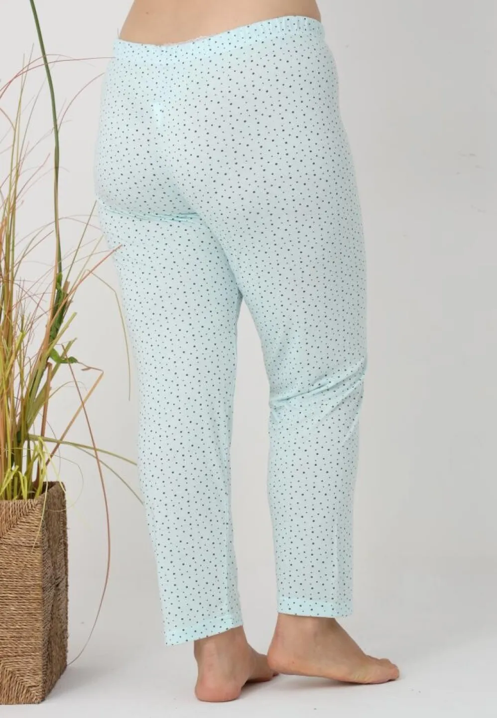 Pantaloni de pijama damă Big Size, model turcoaz cu puncte negre - 2