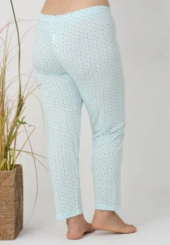 Pantaloni de pijama damă Big Size, model turcoaz cu puncte negre hover