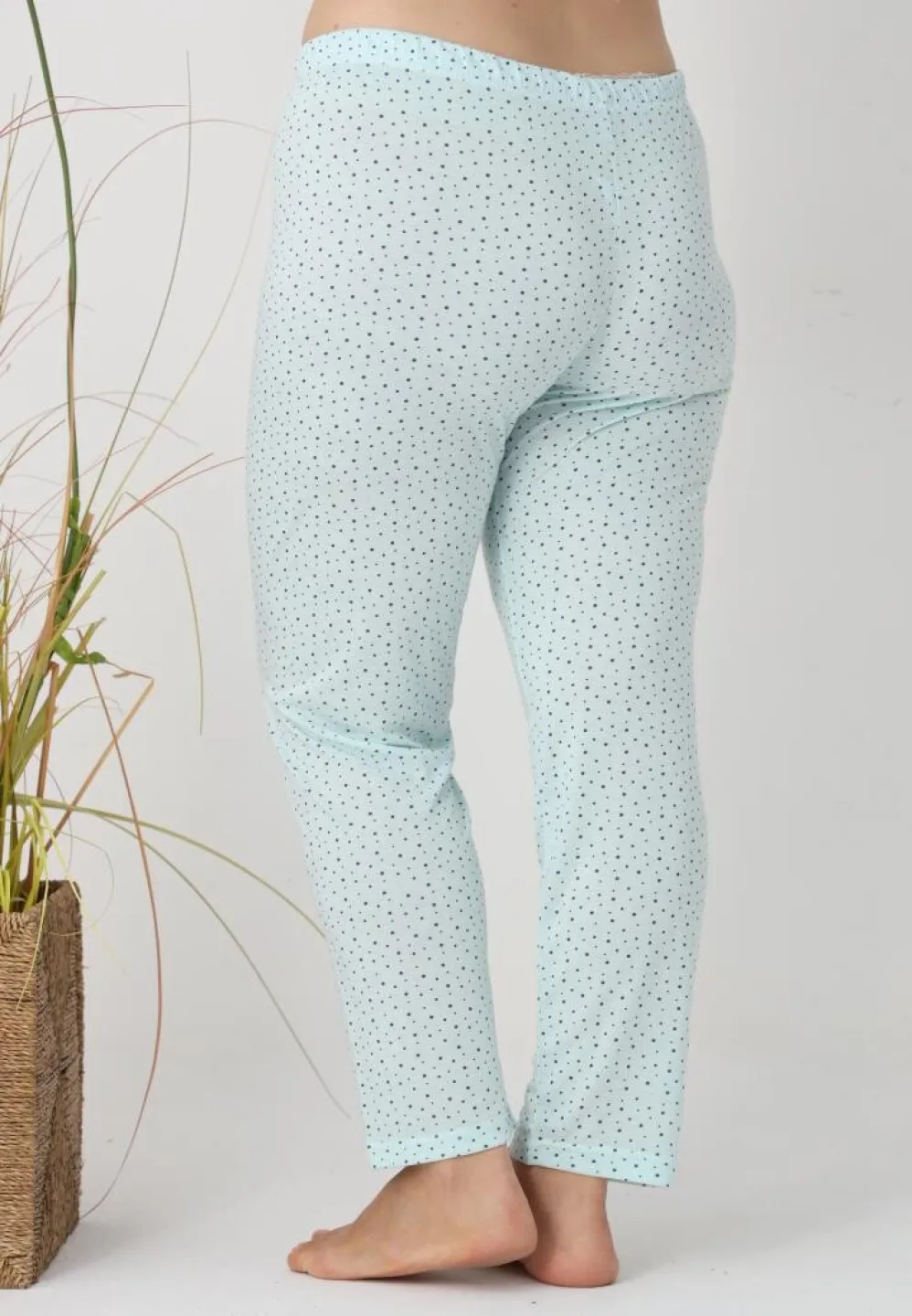 Pantaloni de pijama damă Big Size, model turcoaz cu puncte negre - 3