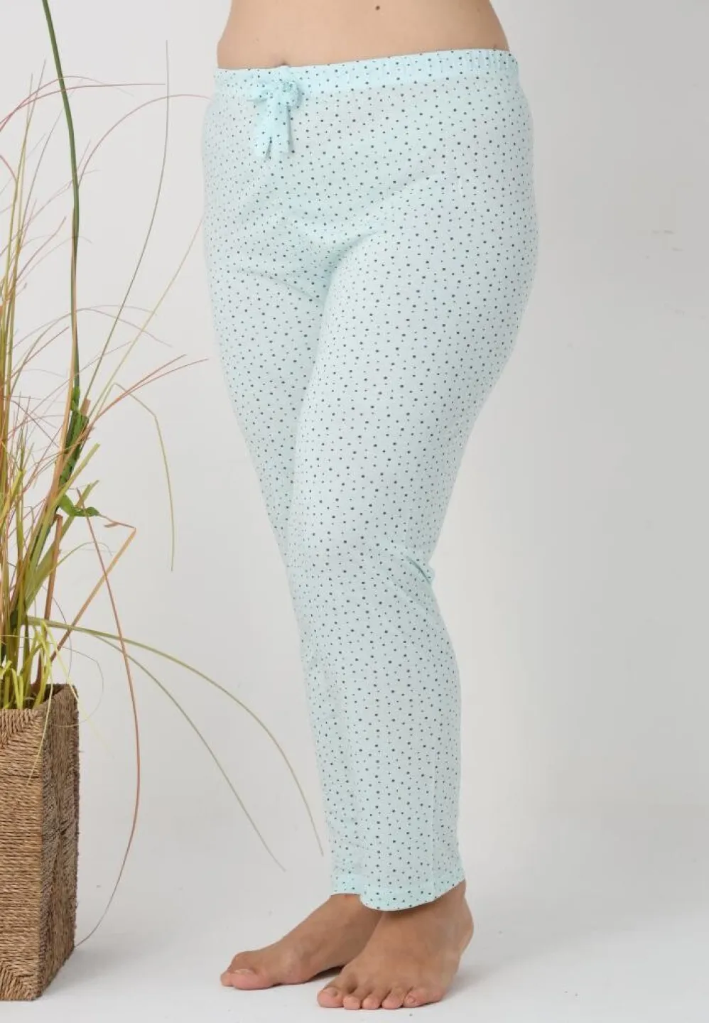 Pantaloni de pijama damă Big Size, model turcoaz cu puncte negre - 4