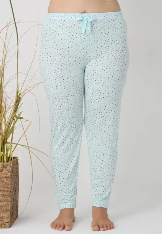 Pantaloni de pijama damă Big Size, model turcoaz cu puncte negre