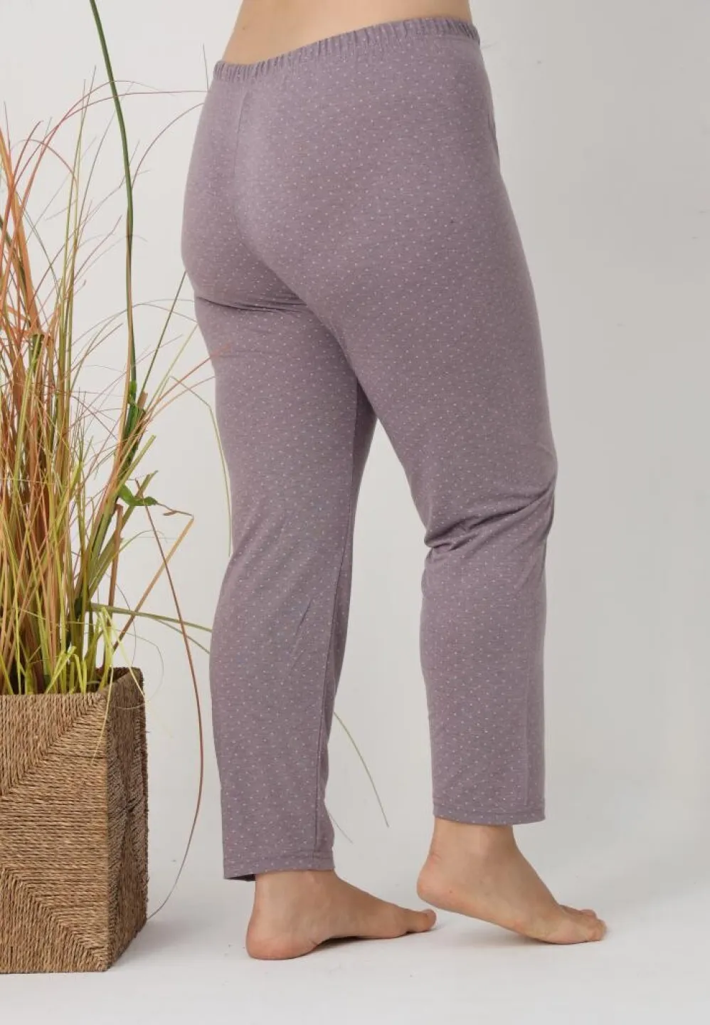 Pantaloni de pijama damă Big Size, model gri cu puncte roz - 2