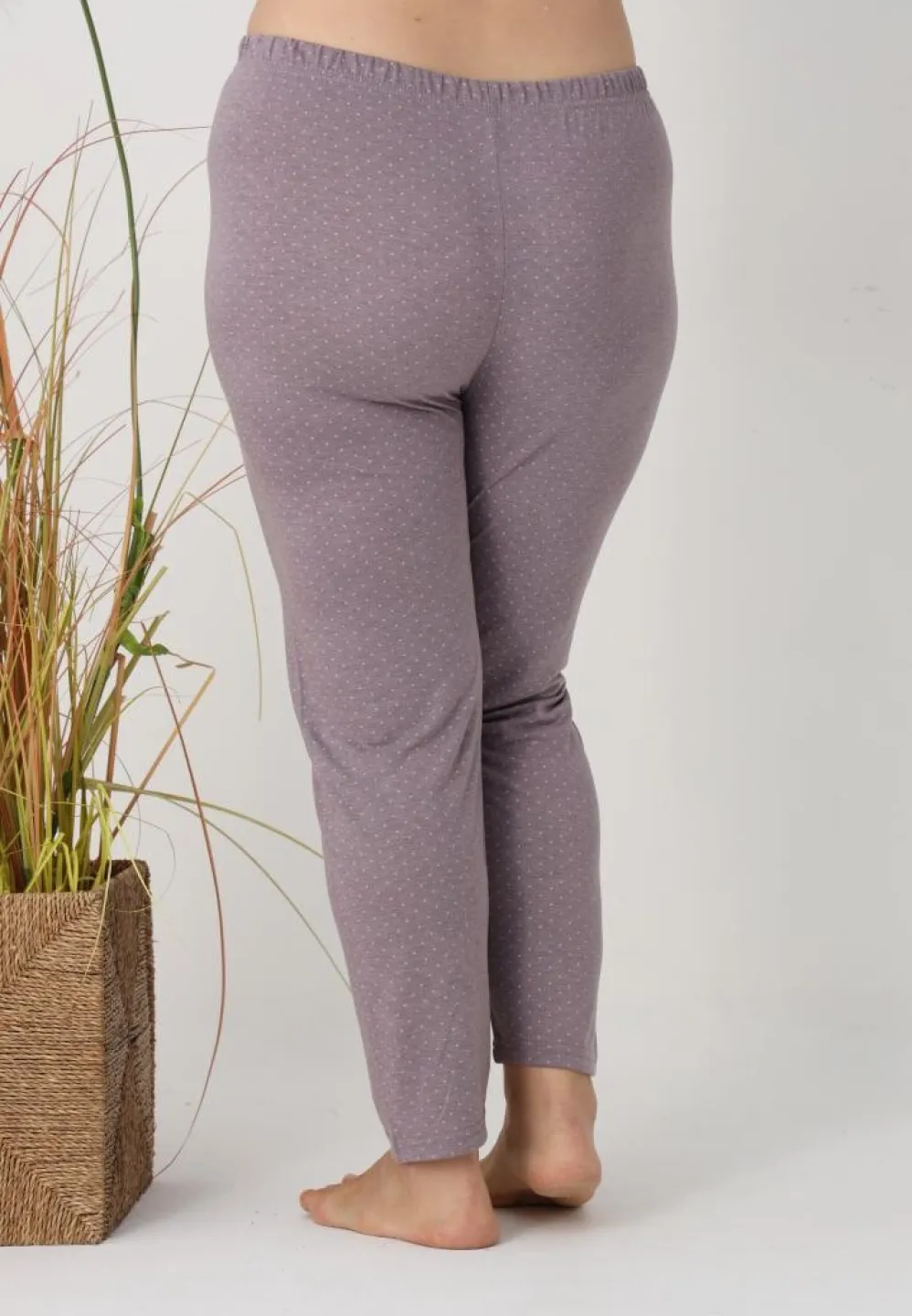Pantaloni de pijama damă Big Size, model gri cu puncte roz - 3