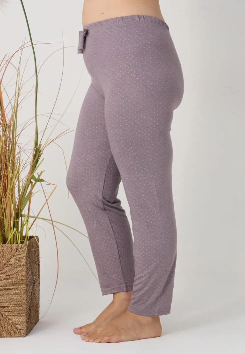 Pantaloni de pijama damă Big Size, model gri cu puncte roz - 4
