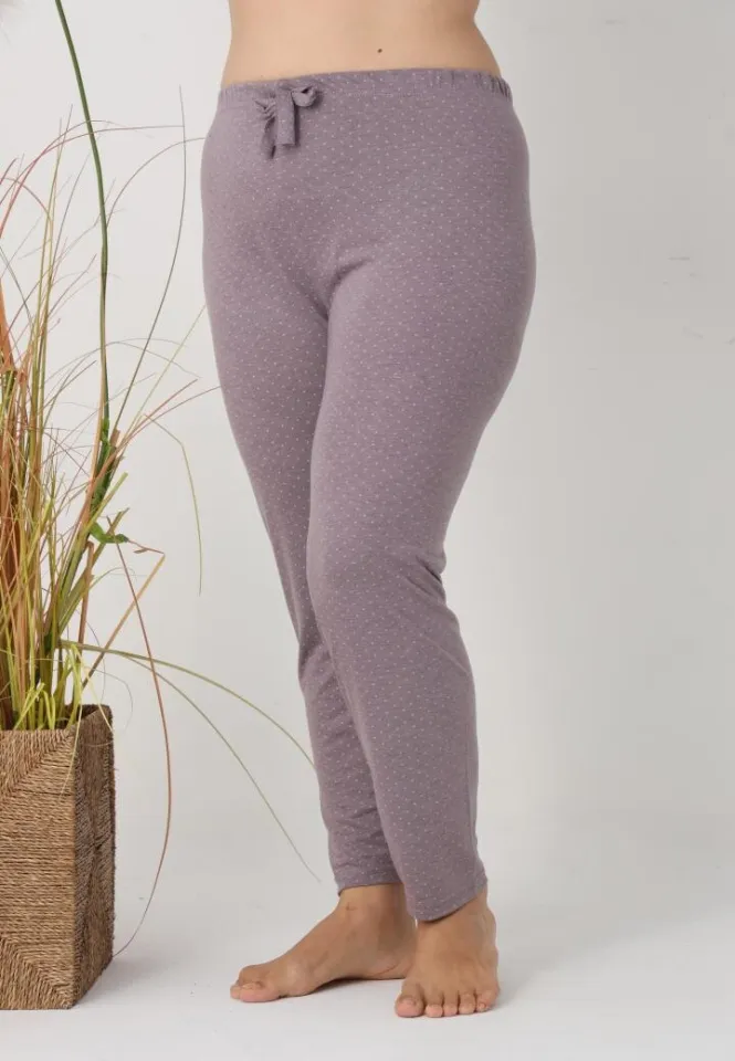 Pantaloni de pijama damă Big Size, model gri cu puncte roz