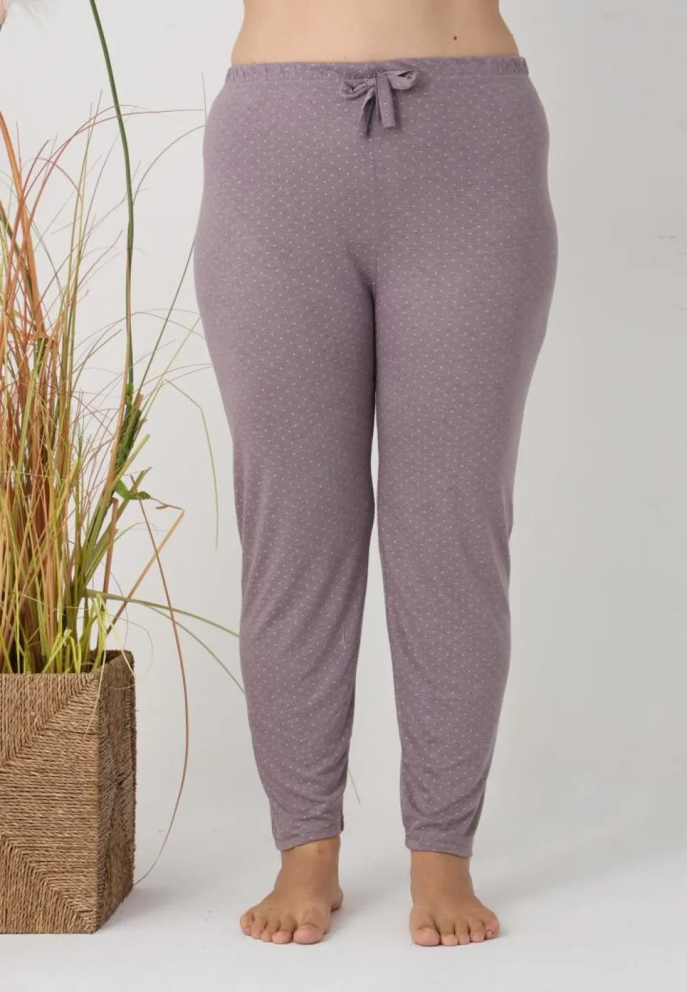 Pantaloni de pijama damă Big Size, model gri cu puncte roz - 5