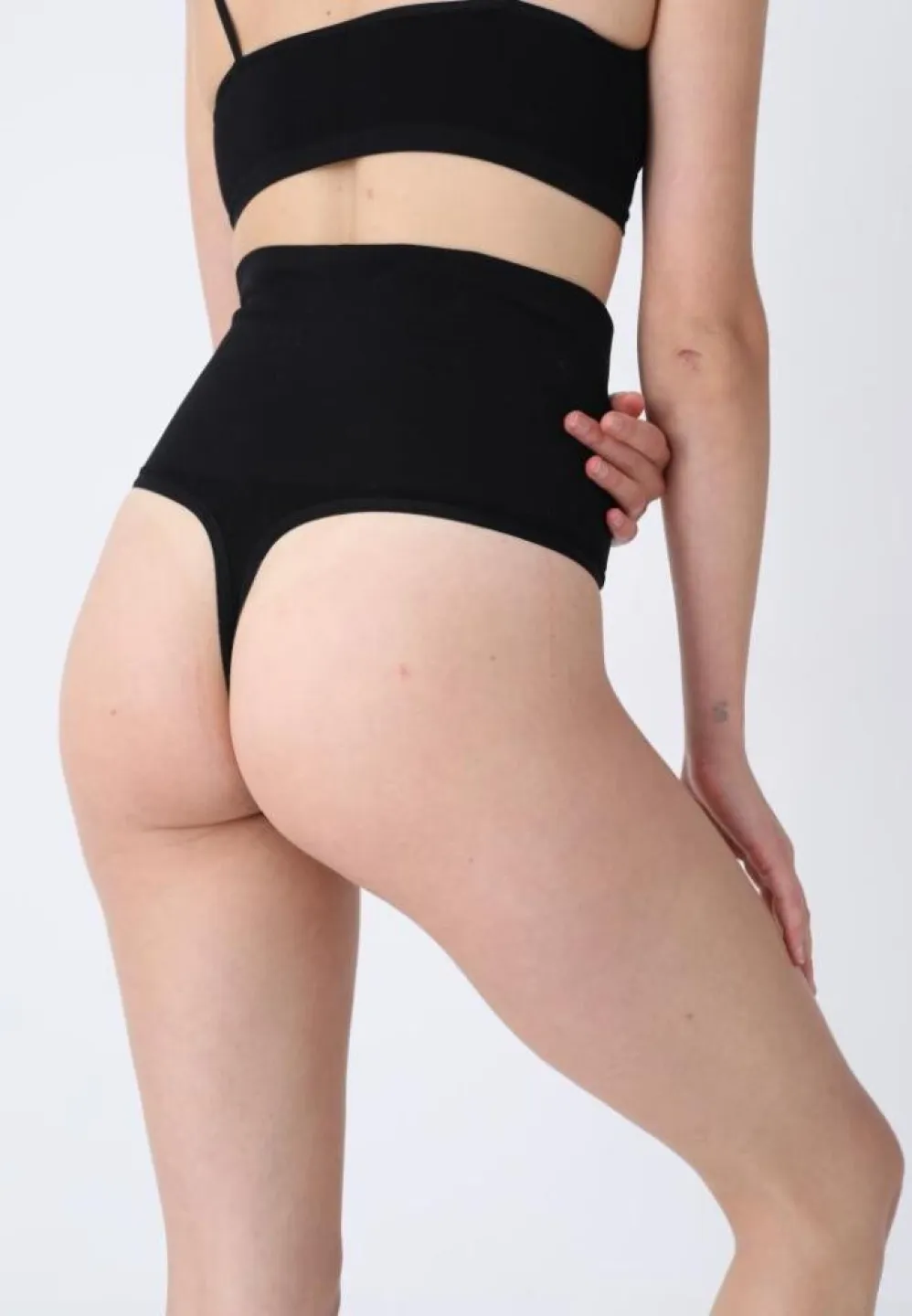 Corset modelator talie înaltă + chilot tanga negru - 2