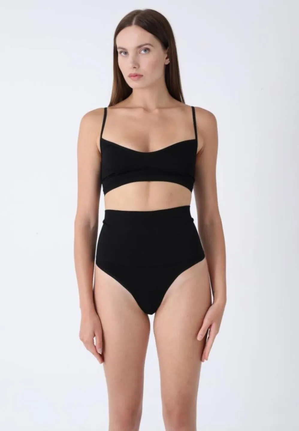 Corset modelator talie înaltă + chilot tanga negru - 3