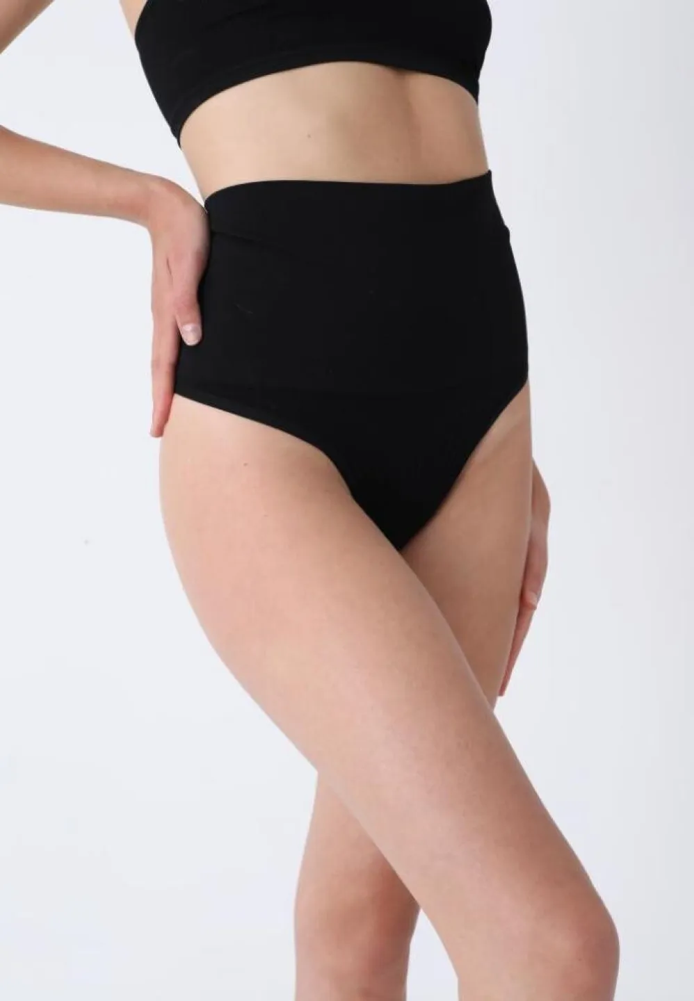 Corset modelator talie înaltă + chilot tanga negru - 4