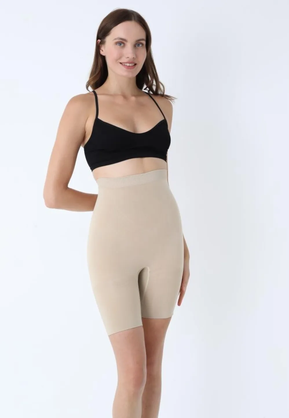 Burtieră scurtă modelatoare, talie înaltă, bej - 3