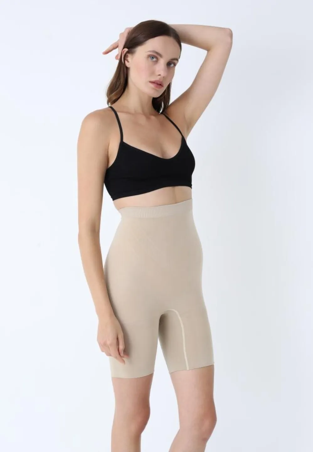 Burtieră scurtă modelatoare, talie înaltă, bej - 4