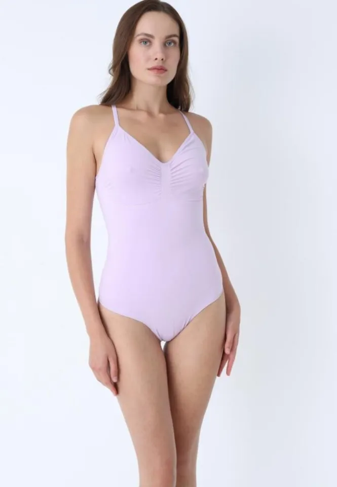 Body modelator lila, tanga, cu bretele subțiri reglabile