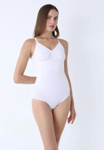 Body modelator alb, tanga, cu bretele subțiri reglabile