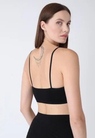 Bustieră negru pentru damă, bretele subțiri, fără push-up hover