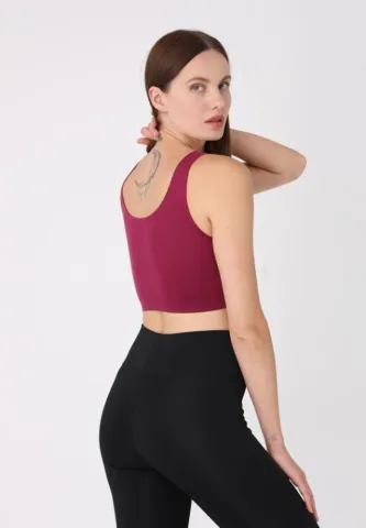 Bustieră bordo damă, bretele late, fără push-up hover