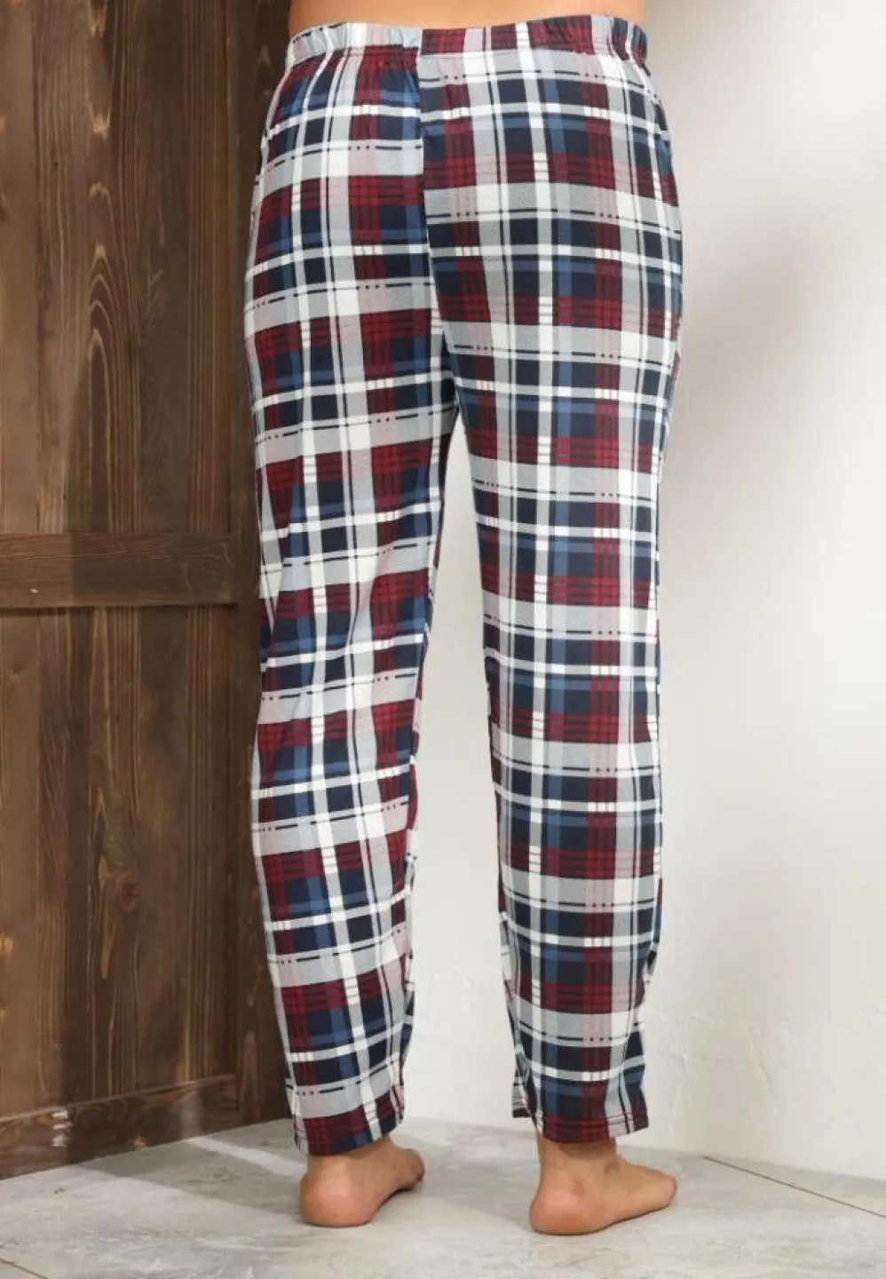 Pantalon Big Size pentru bărbați, carouri alb cu roșu - 2
