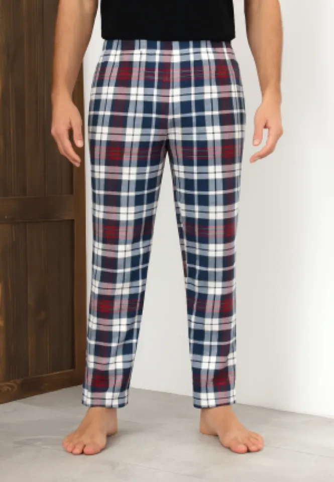 Pantalon Big Size pentru bărbați, carouri alb cu roșu