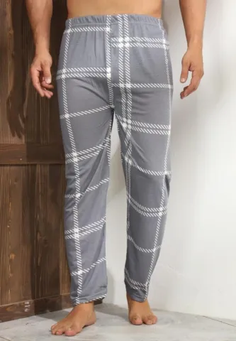 Pantalon Big Size pentru bărbați, gri cu alb