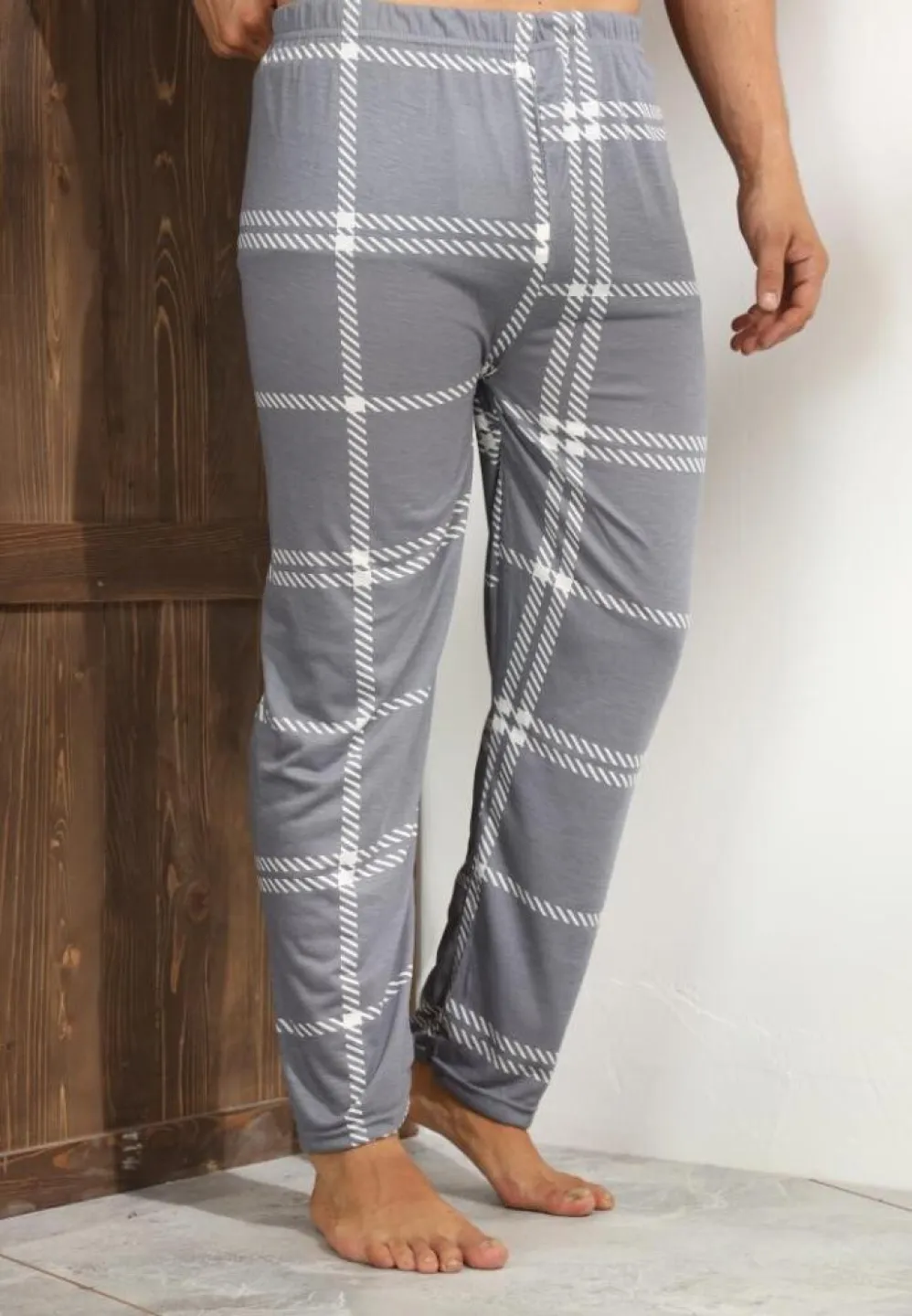 Pantalon Big Size pentru bărbați, gri cu alb - 4