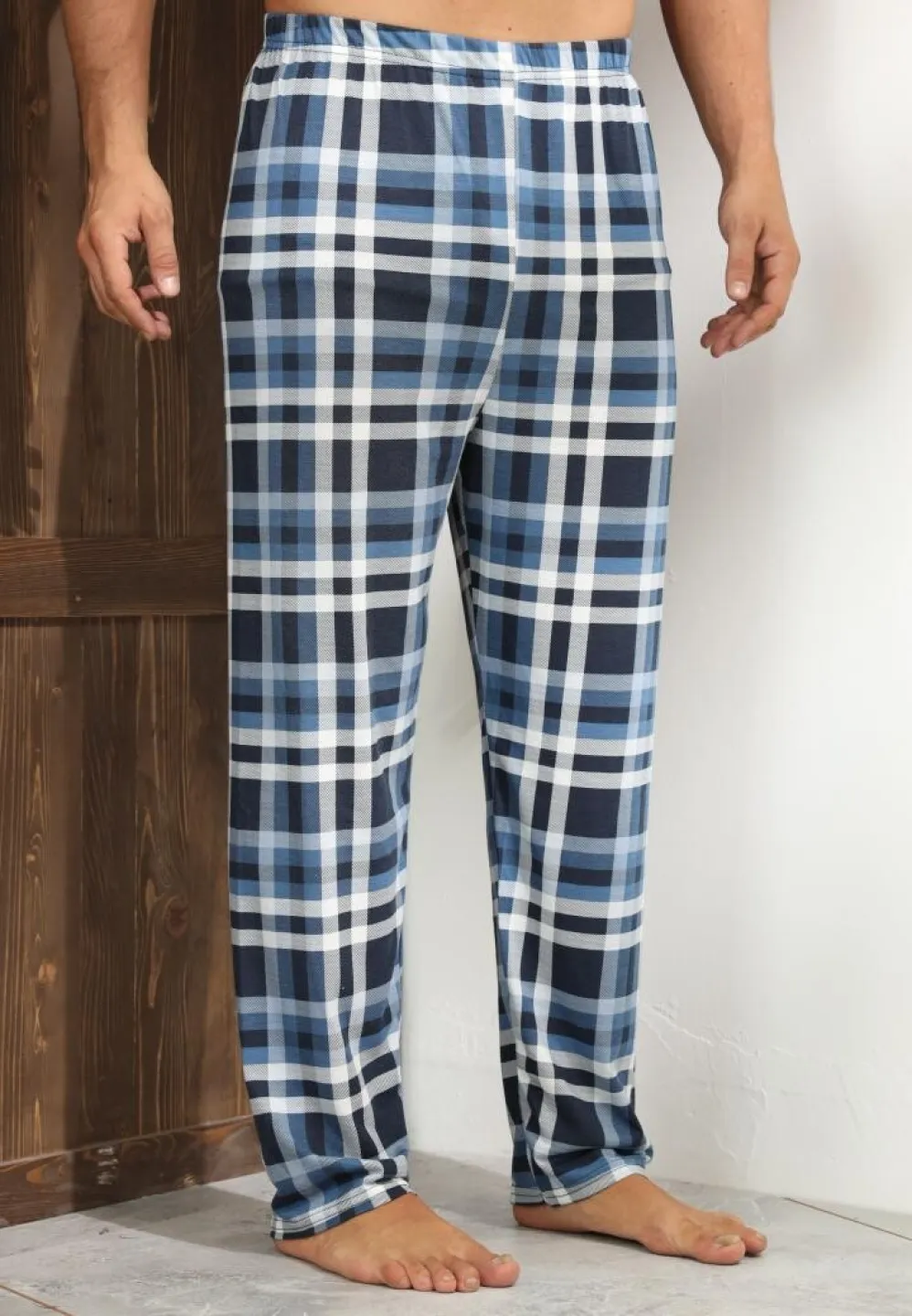 Pantalon Big Size pentru bărbați, albastru închis cu carouri - 3