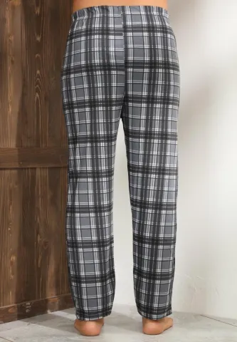 Pantalon casual Big Size pentru bărbați, gri cu carouri și linii albe hover