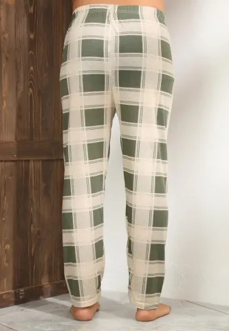 Pantalon casual Big Size pentru bărbați, bej cu pătrățele verzi hover