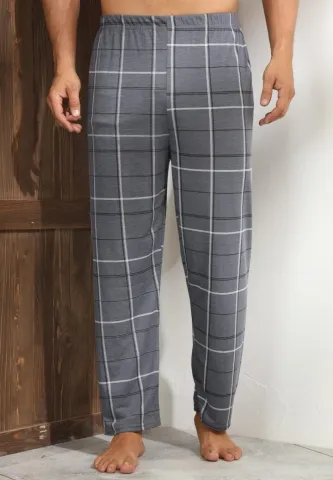 Pantalon confortabil Big Size pentru bărbați, gri închis cu carouri
