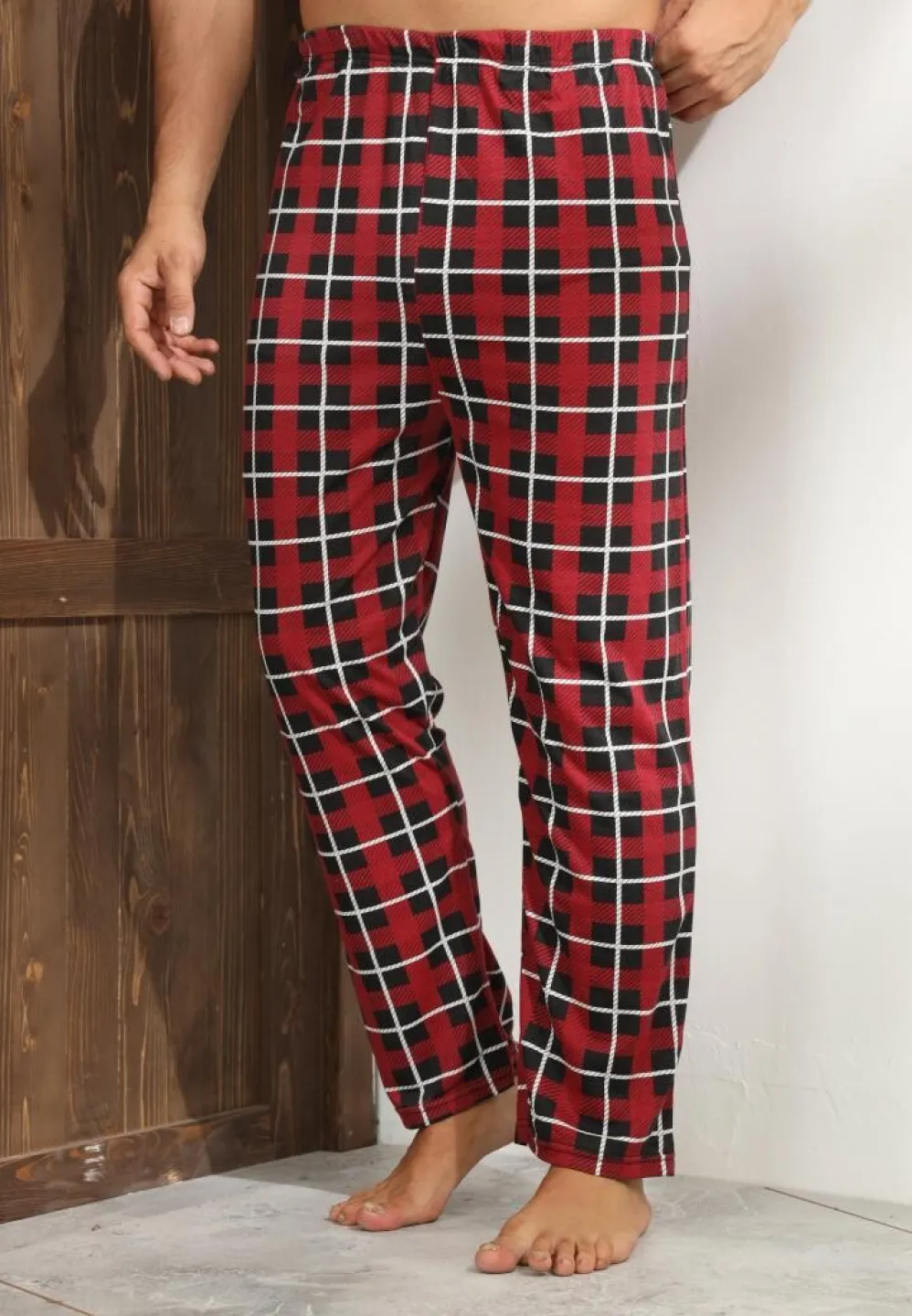 Pantalon confortabil Big Size pentru bărbați, roșii cu carouri - 3