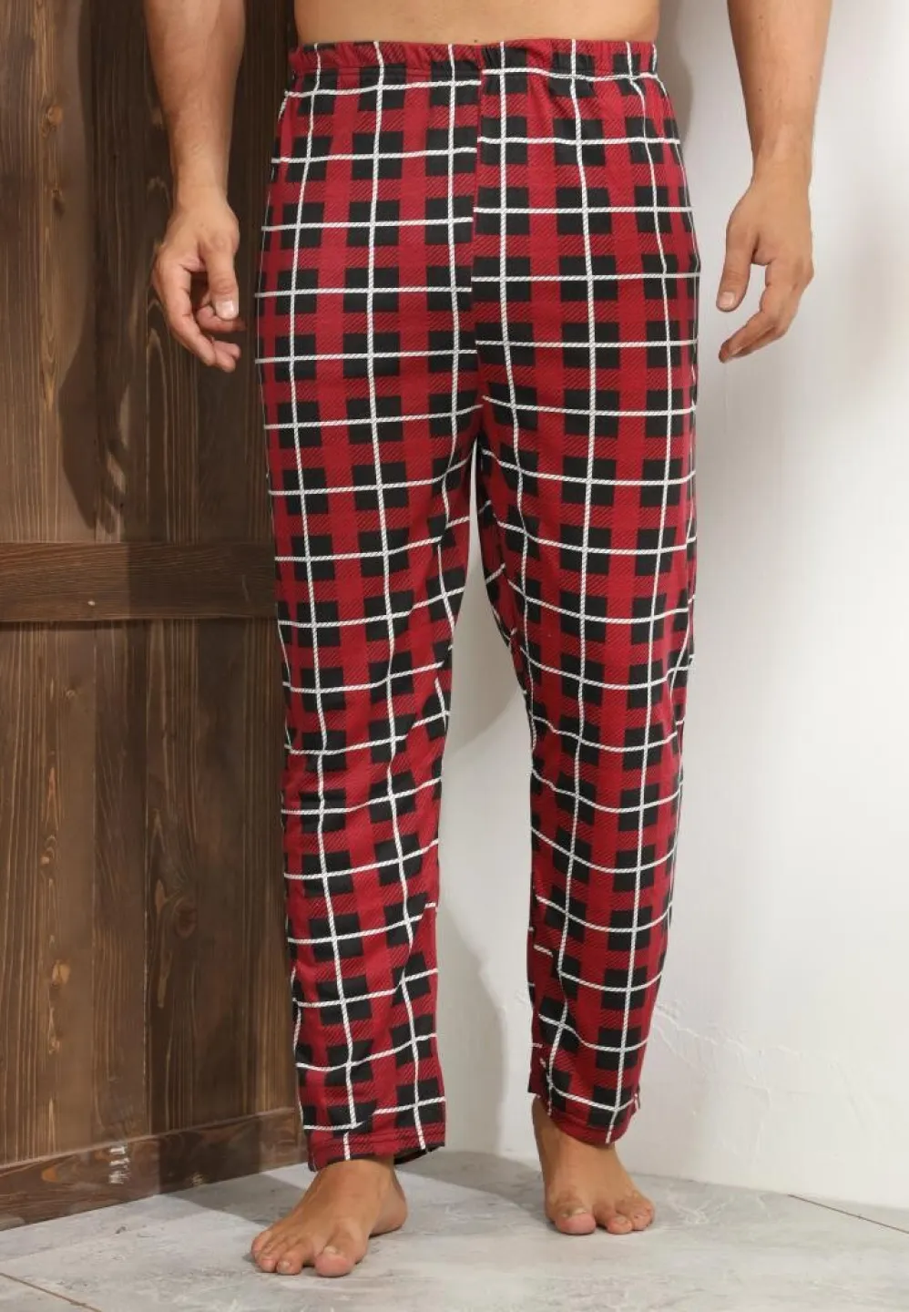 Pantalon confortabil Big Size pentru bărbați, roșii cu carouri - 4