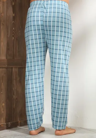 Pantalon confortabil Big Size pentru bărbați, albastru deschis cu carouri hover