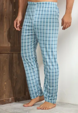 Pantalon confortabil Big Size pentru bărbați, albastru deschis cu carouri