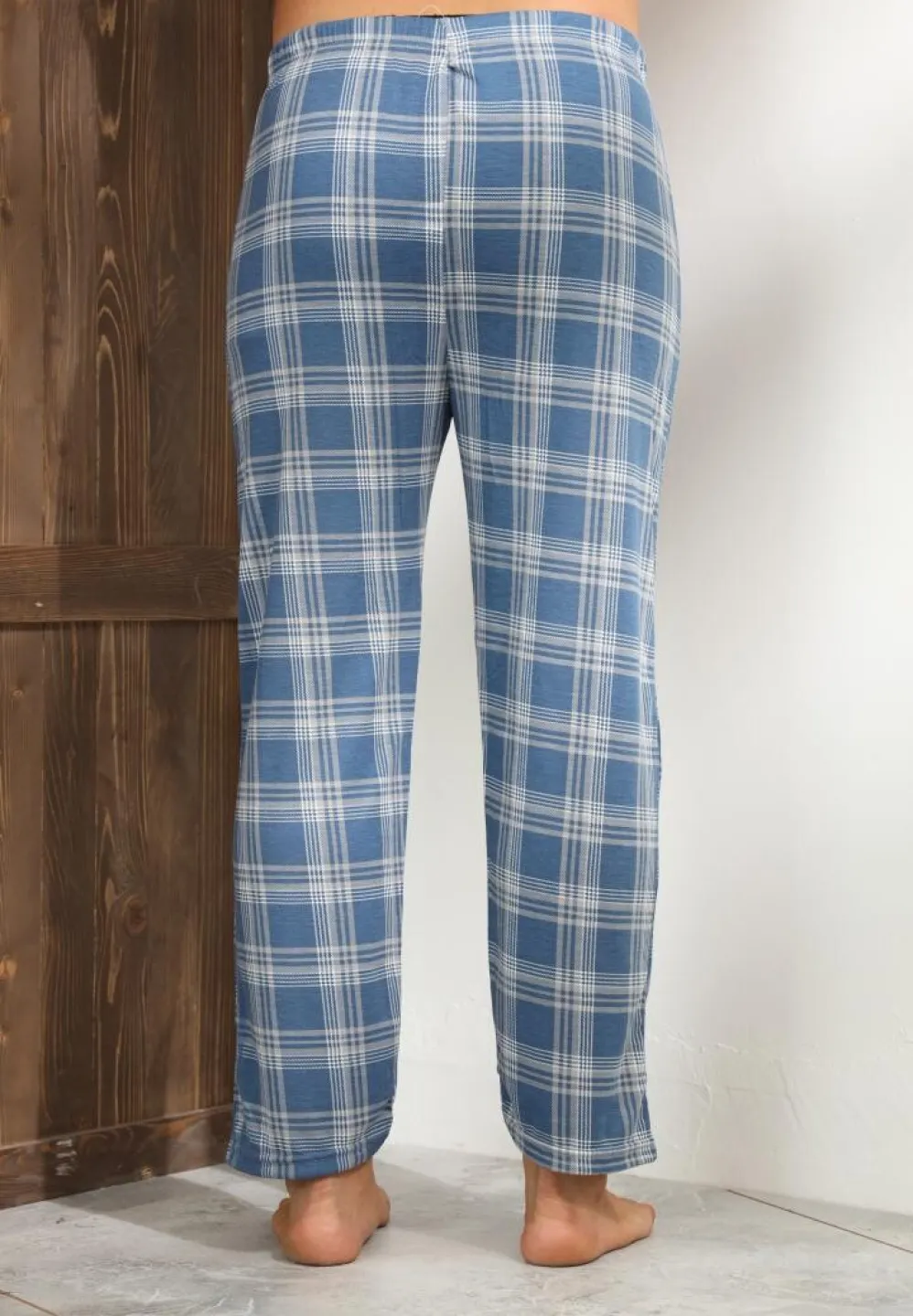 Pantalon confortabil Big Size pentru bărbați, albastru cu gri în carouri - 2