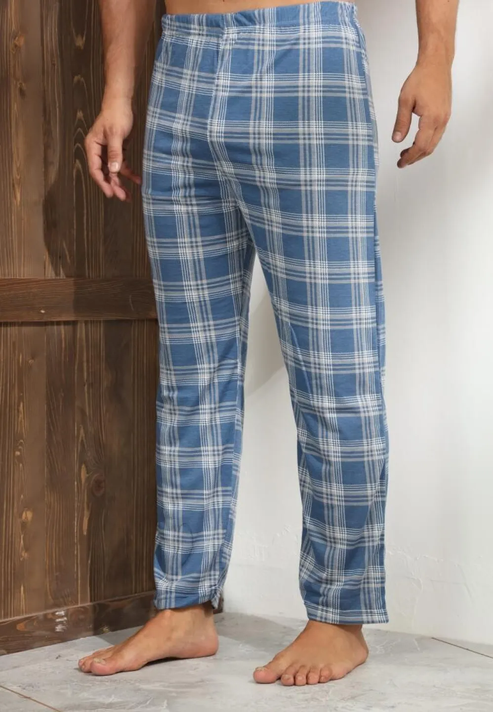 Pantalon confortabil Big Size pentru bărbați, albastru cu gri în carouri - 4