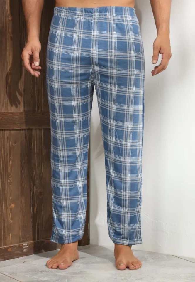 Pantalon confortabil Big Size pentru bărbați, albastru cu gri în carouri