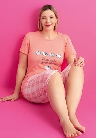 Pijama damă big size Step Out of Your Shadow imprimeu tricou + pantaloni 3/4 hover