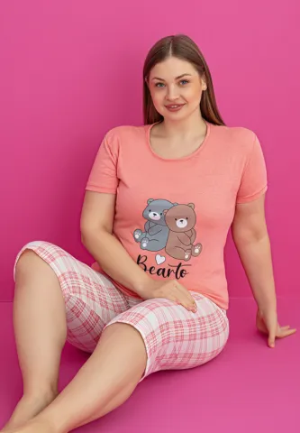 Pijama damă bumbac BEARTO mărime mare tricou + pantaloni 3/4 hover
