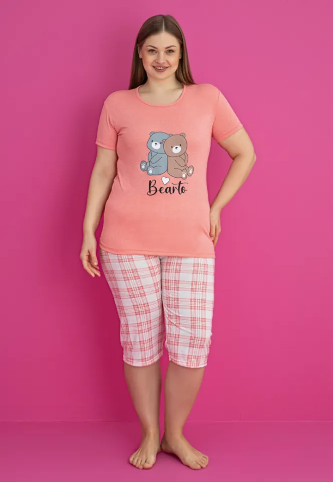 Pijama damă bumbac BEARTO mărime mare tricou + pantaloni 3/4