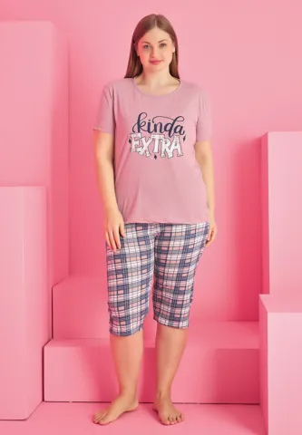 Pijama damă bumbac KINDA EXTRA mărime mare tricou + pantaloni 3/4