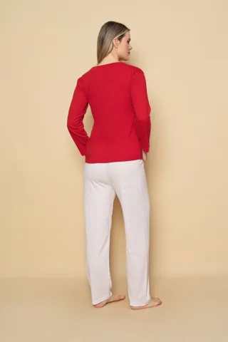 Pijama damă din Bumbac – Dreaming, Set Roșu cu Mânecă Lungă și Pantaloni Lung hover