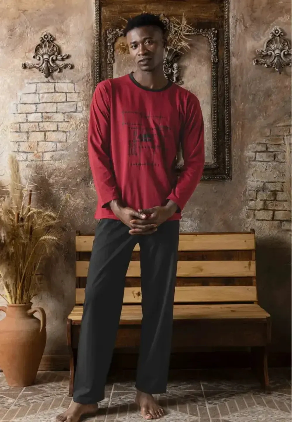 Pijama bărbat Bordo – Set Elegant cu Mânecă Lungă și Pantaloni Lungi - 3