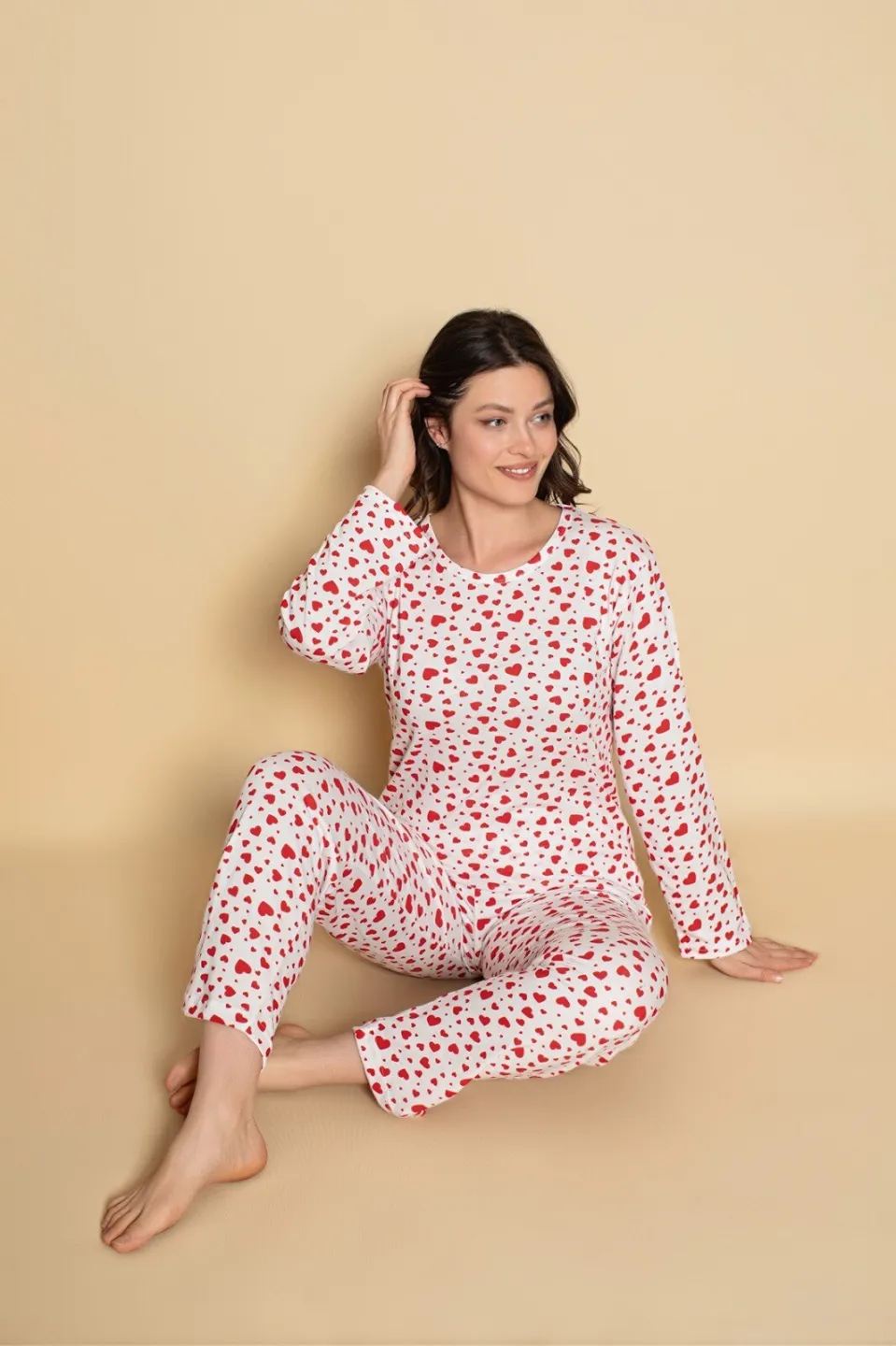 Pijama damă Cu Inimioare – Set Relaxant cu Mânecă Lungă și Pantaloni Lungi - 1