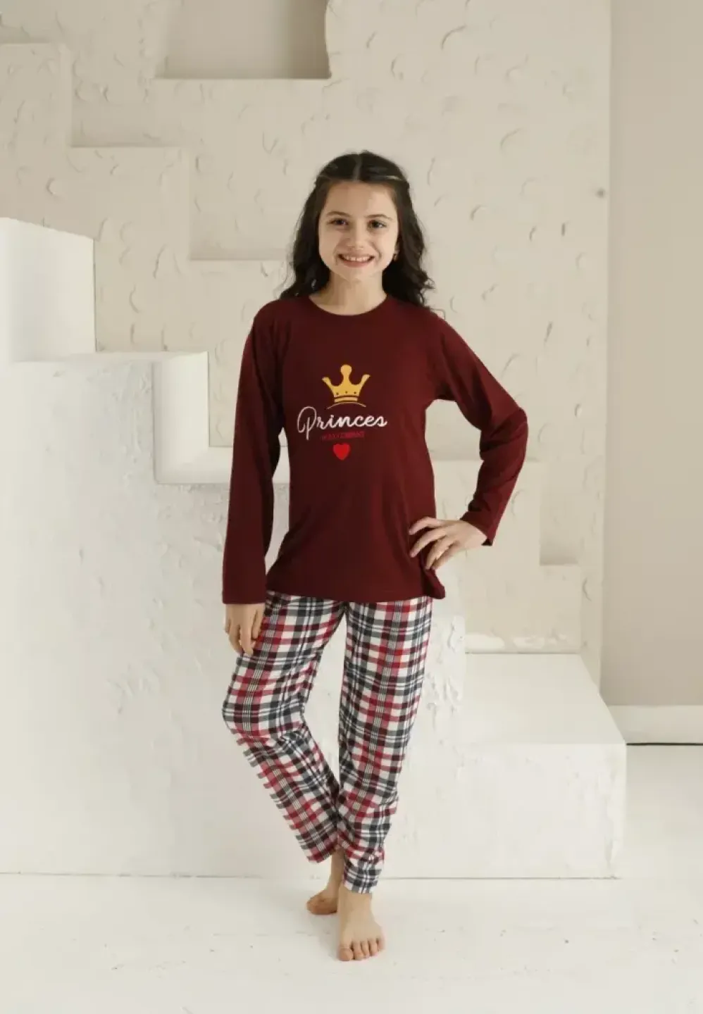 Pijama Fete, Imprimeu Princes, Mânecă Lungă si Pantaloni Lungi, bordo - 3
