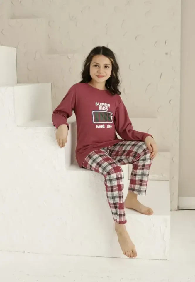 Pijama Fete, Roz Închis, Mânecă Lungă, Imprimeu Super Kids